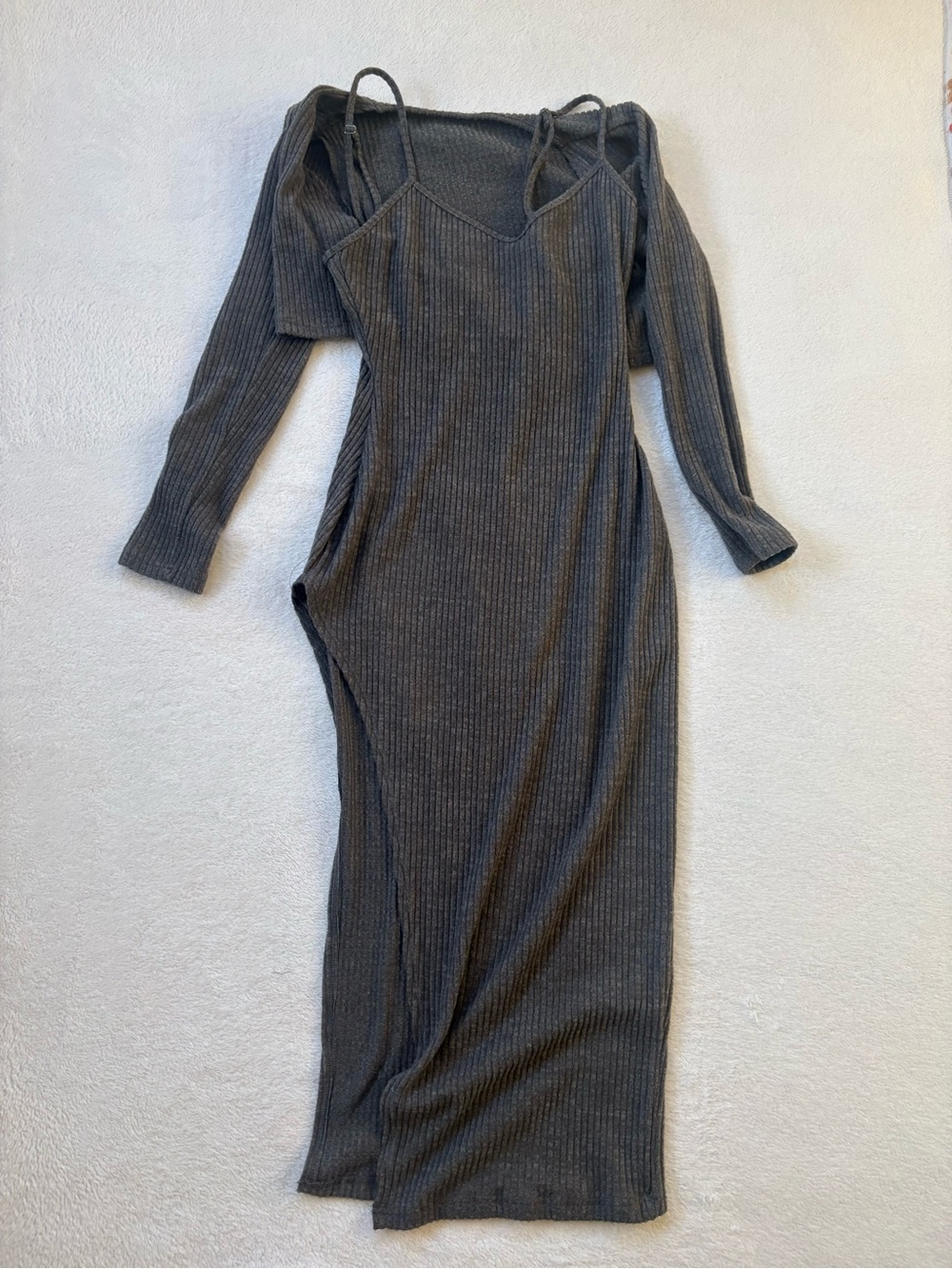 Gray Ribbed 2 Piece Dress with crop sweater